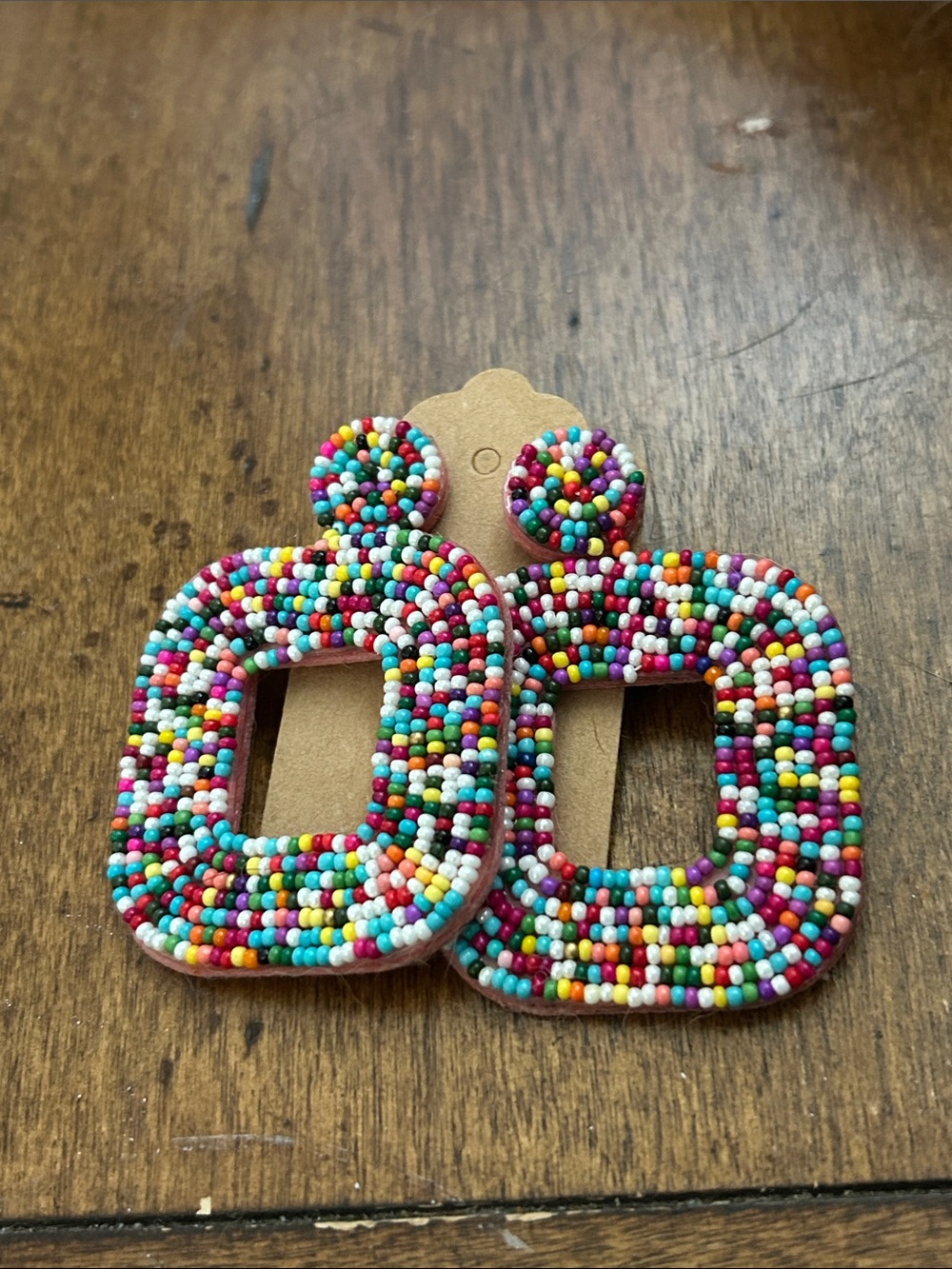 Lightweight Multicolor Beaded Square Hoop Earrings.  Perfect pop of color!